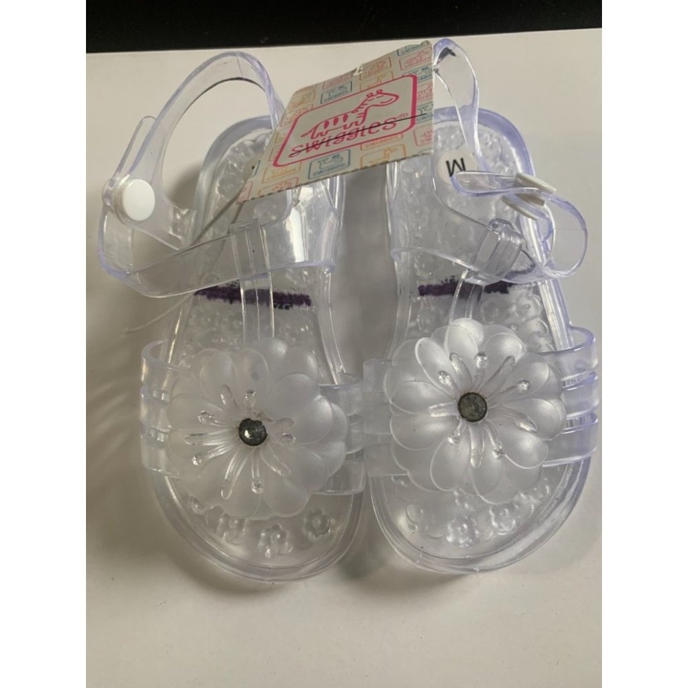 Squiggles‎ jelly white flower scrappy medium 7/8 girl sandals flip flops